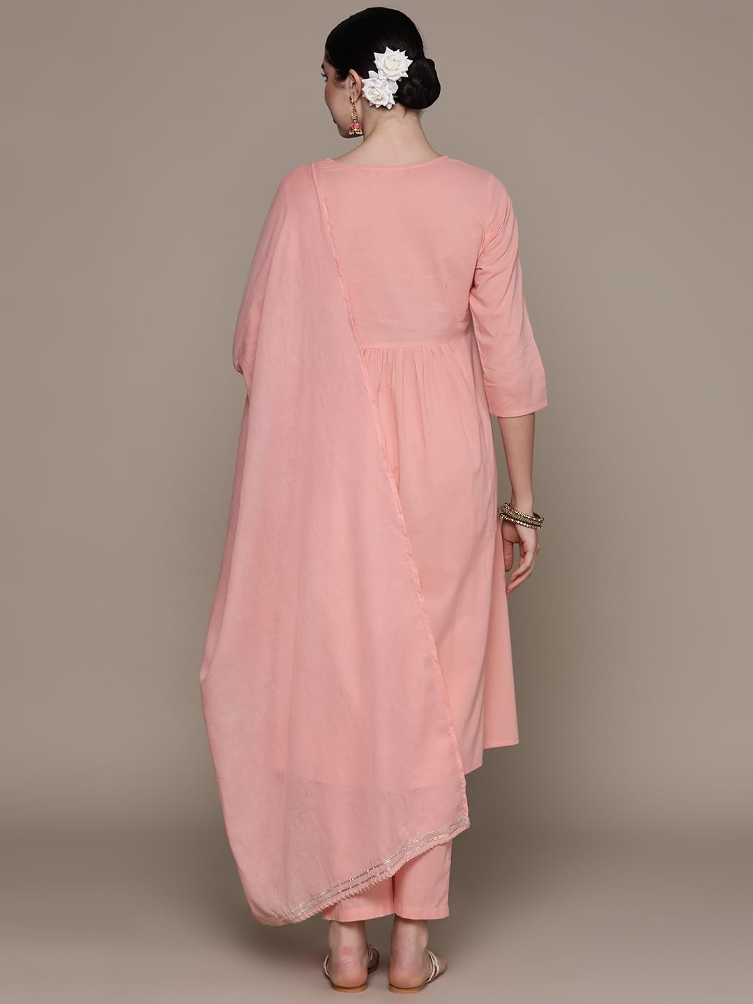 anubhutee Women's Pure Cotton Embroidered Pink A-Line Kurta Suit Set with Pants