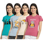 Preneum Womens Cotton Regular Fit Latest Graphic Stylish Printed Short Sleeves Casual T-Shirt || Latest Style (Pack 4), Blue &