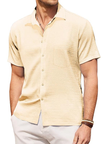 Pinkmint Mens Popcorn Shirt Comfortable Short Sleeve Shirts Casual Textured Shirt (Pack of 1) Beige