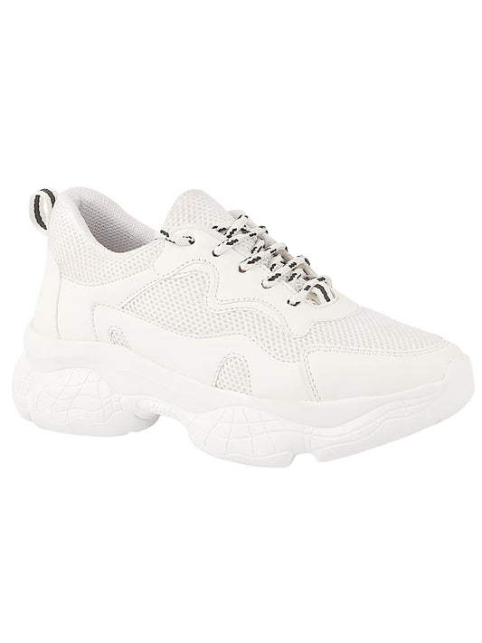 Shoetopia Womens Block Heel Sneakers White