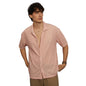 Campus Sutra Mens Blush Pink Hollow Knit Oversized Shirt for Casual Wear | Cuban Collar | Short Sleeve | Button Closure | Overs