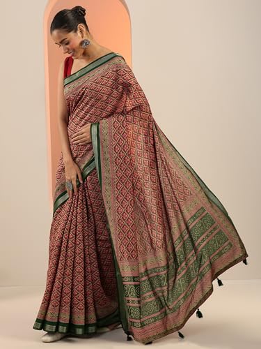 Libas Womens Printed Cotton Blend Saree With Blouse Piece