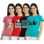 Preneum Womens Cotton Regular Fit Latest Graphic Stylish Printed Short Sleeves Casual T-Shirt || Latest Trendy & Styles (Pack 4