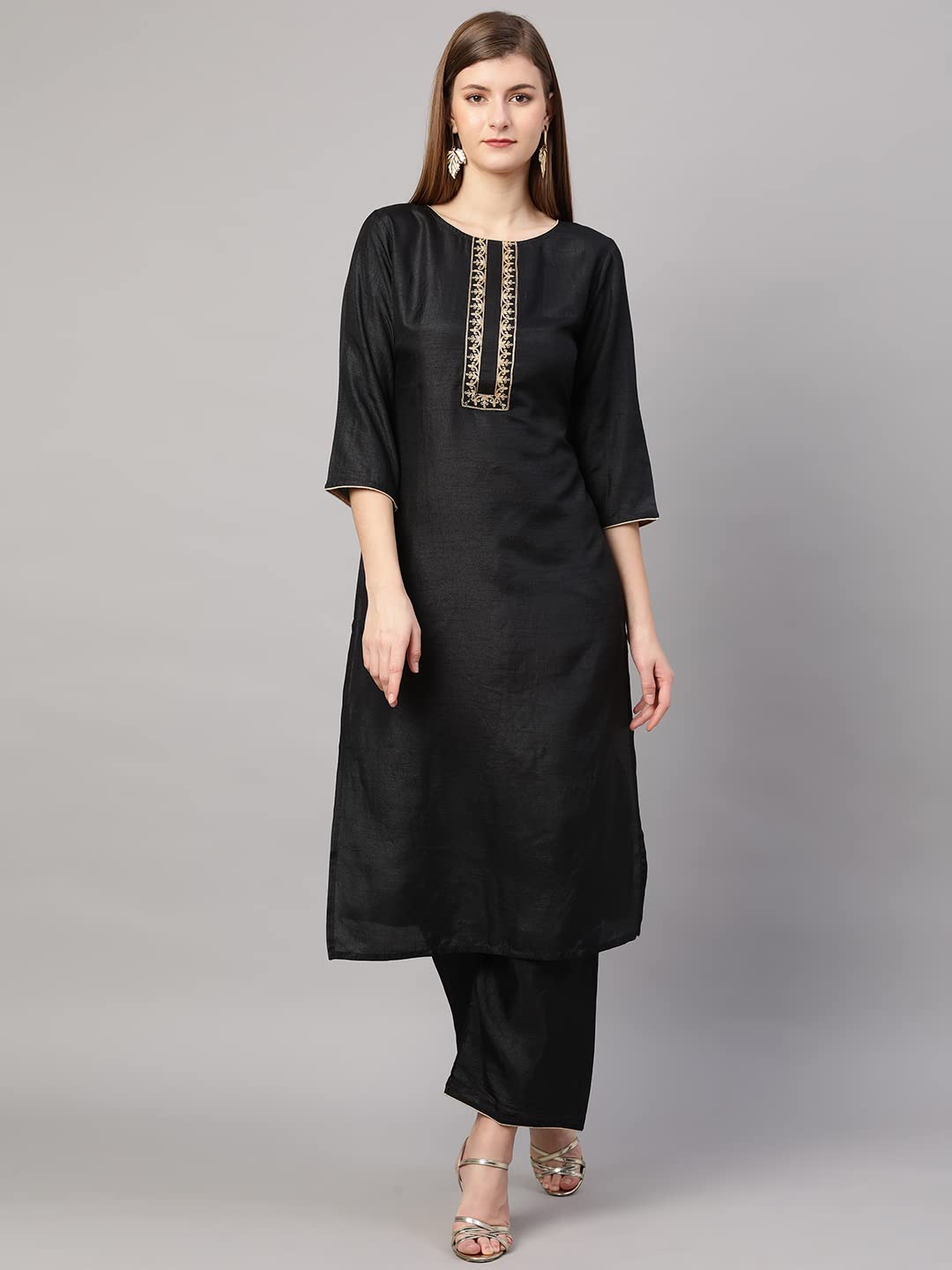 ANNI DESIGNER Women's Cotton Blend Straight Kurta with Palazzo & Dupatta (Dola)