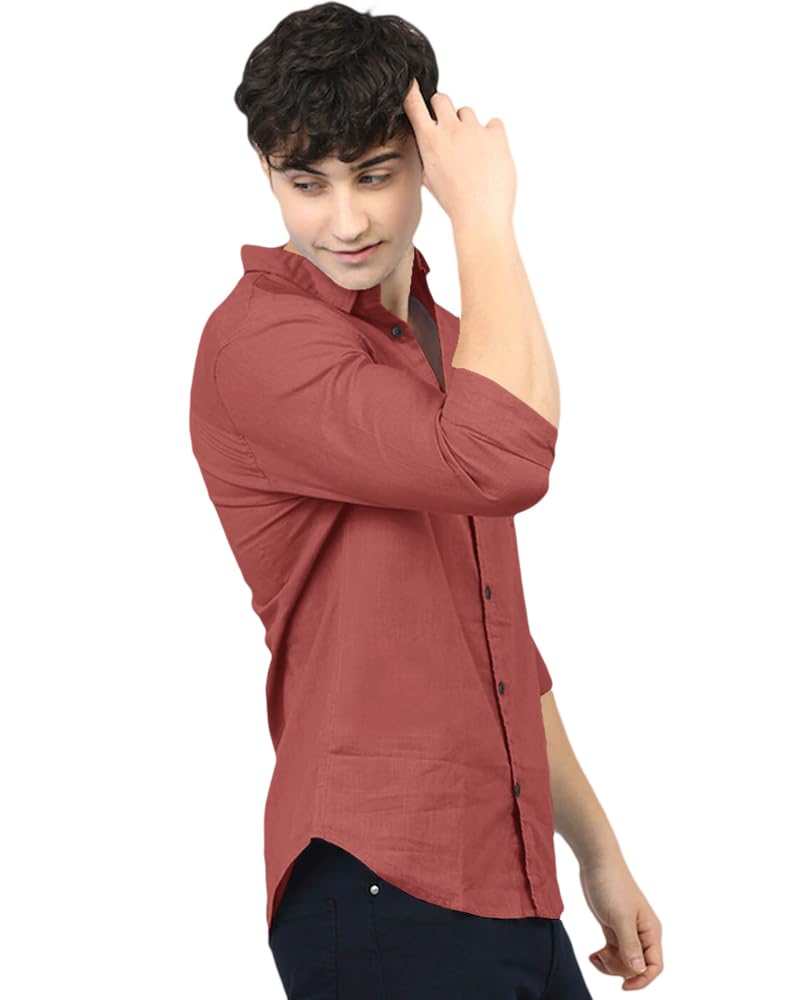 Eyebogler MenS Casual Solid Shirt Peach