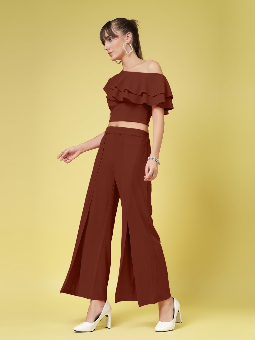 Oomph! WomenS Stretchable Lycra Top And Trouser Pant Set |Two Piece Co-Ord Set | Wester Wear Regular Fit | Stylish Multipurpose