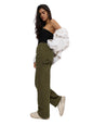 The Souled Store Solids: Olive Women and Girls Buttoned Cotton Blend Straight Fit Comfortable Wide Leg Jeans