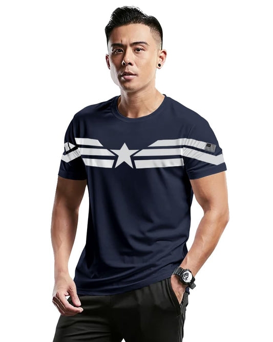 Eyebogler MenS Round Neck Printed Regular Fit Half Sleeve T-Shirt Navy Blue