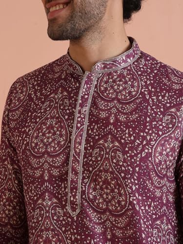 Kisah Mens Printed Cotton Blend Kurta  Traditional Ethnic Wear Kurta For Men For Weddings & Festivals Burgundy
