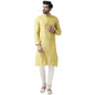 Kisah Men Yellow White Self Design Kurta With Churidar, Full Sleaves, Knee Length, Straight, Regular Fit, Mandarin Collar Ethnic
