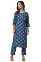 Soch Womens Blue Muslin Blend Ethnic Motifs Kurta Set With Faux Mirror