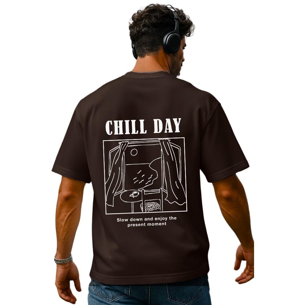 Nobero Men Cotton Graphic Print Oversized Fit T-Shirt (1M-Twrt-C0910-Og_Chocolate Fondant