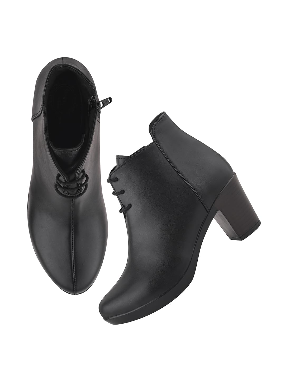 Shoetopia WomenS Black Leather Ankle Booties With Block Heel And Lace-Up Closure  Stylish Mid-Heel Dress Boots For Office & Cas