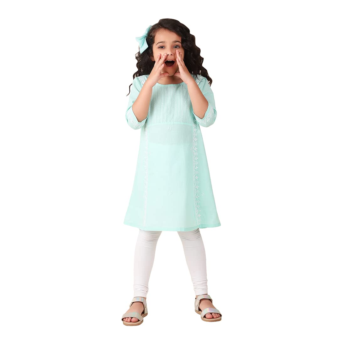 Fabindia GirlS Cotton Embroidered Regular Kurta (2106860Seagreen_Seagreen