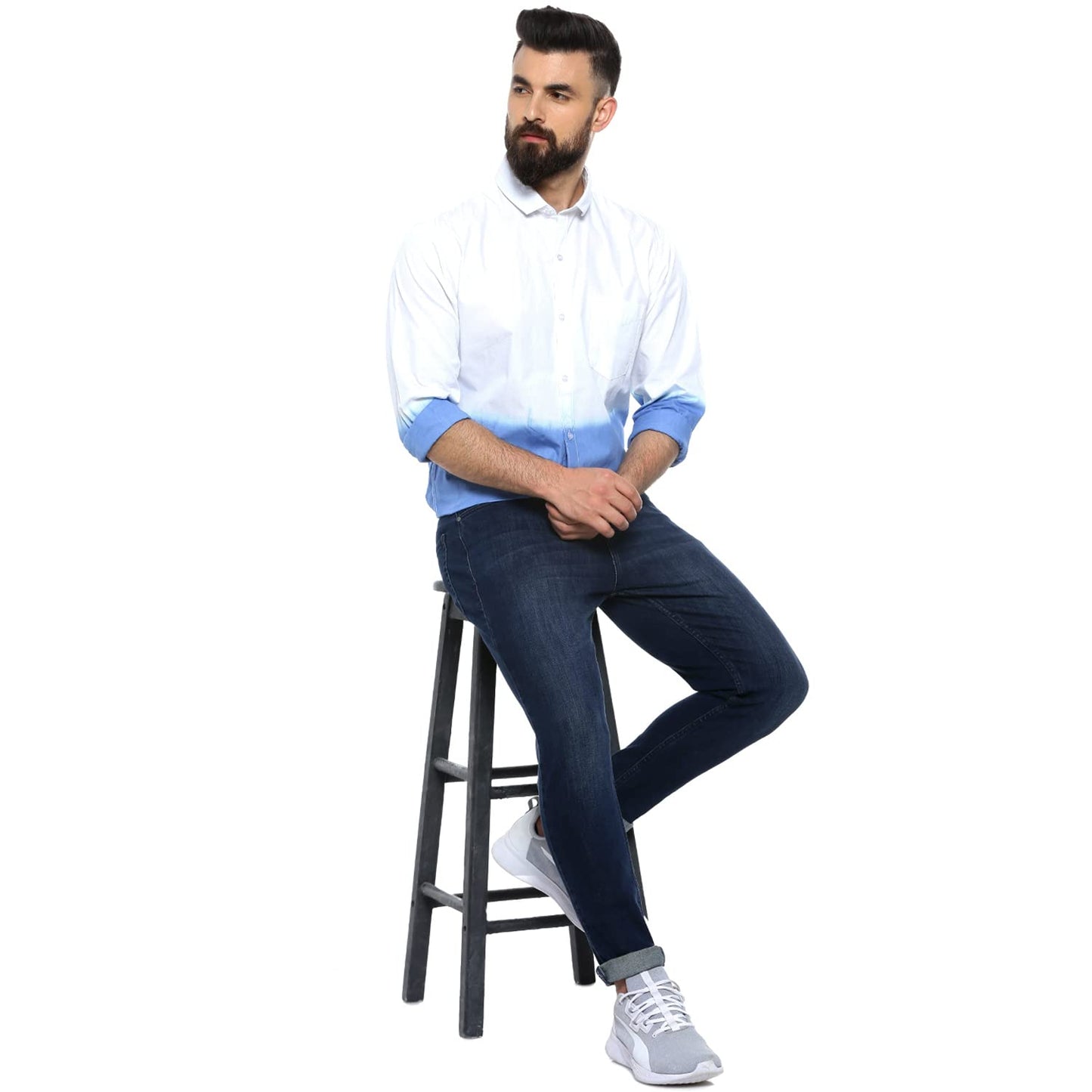 Campus Sutra Mens Regular Fit Full Sleeve Shirt for Casual Wear |White|Blue|Ombre|Front Spread Collar|Shirt Crafted with Comfor