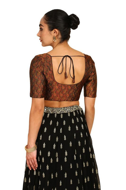Soch Womens Black Paisley Woven Design Silk Blend Padded Blouse