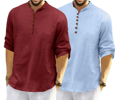 Royalscout MenS Cotton Polyester Blend Solid Regular Fit Full Sleeve Short Kurta | Ethnic, Lightweight Summer Kurta For Daily &