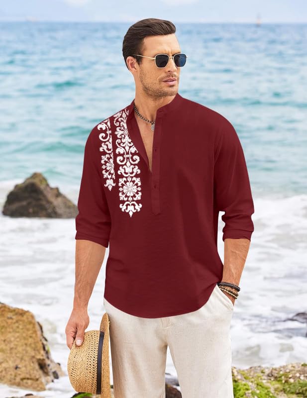 Finivo Fashion MenS Regular Fit Cotton Blend Short Kurta Shirt | Full Sleeve Ethnic Shirt With Mandarin Collar And Button Plack