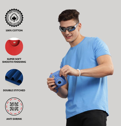 ADRO Men's Solid Regular Fit T-Shirt (RCM3-PLN-PU-SK-PT_Purple,Sky Blue,Pista