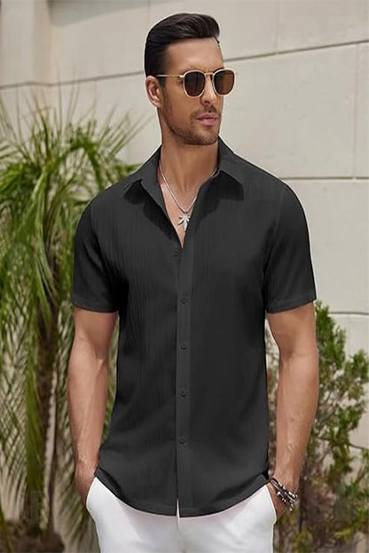 Cb-Colebrook MenS Casual Button Down Shirts Short Sleeve Linen Shirt Fashion Textured Beach Summer Shirt Hawaiian Vacation Spre