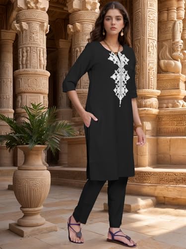 Shienzy Womens Cotton Blend Emroidered Kurta Pant Set | Ethnic Wear For Festive & Casual | Stylish Straight Fit | Elegant Indian
