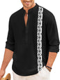 Finivo Fashion MenS Short Kurta With Printed Geometric Side Panel | Cotton Blend Full Sleeve Ethnic Topwear With Mandarin Collar