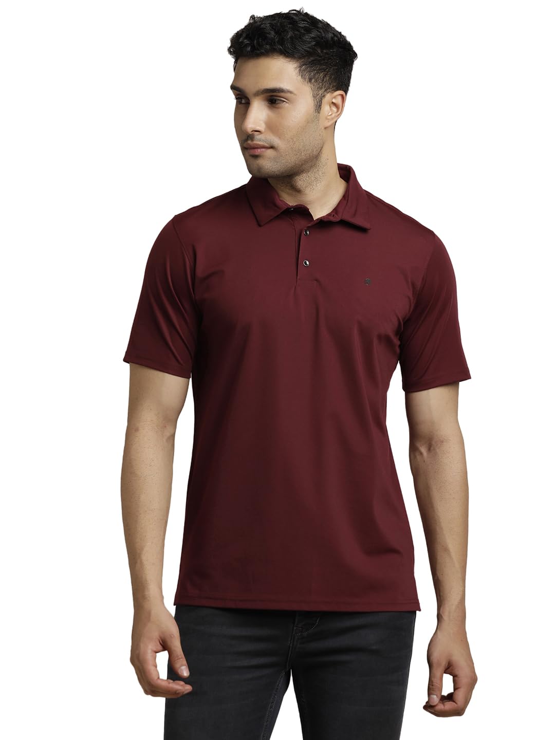 Turtle Men Knitted Solid Maroon Polo Tshirt