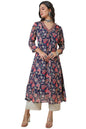 Soch Womens Navy Blue Chinon Botanical Print A Line Kurta