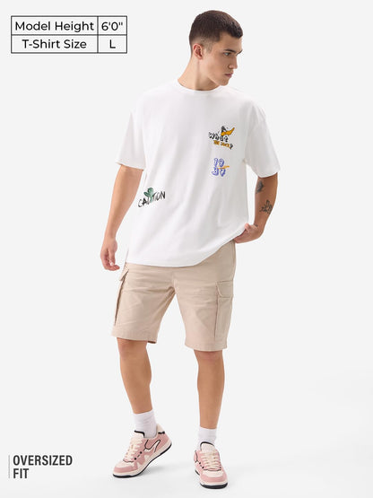 The Souled Store Daffy Duck: Allergic to Idiots Men and Boys Short Sleeves Round Neck White Graphic Printed Cotton Oversized T-S