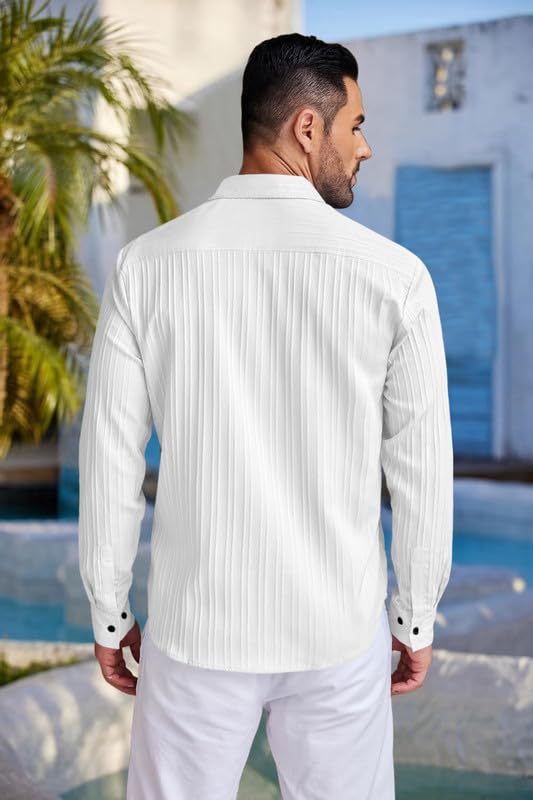 Macsivo MenS Line Shirt With Spread Collared Neck Full Sleeve Button Closure Curved Hem Length Regular Fit | Popcorn Shirt For