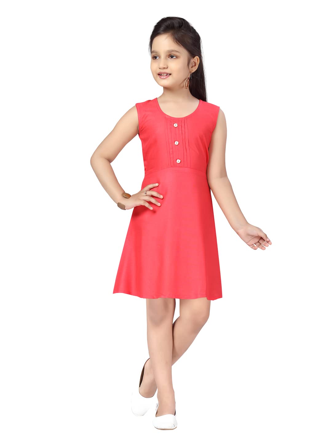 Aarika Girl's Cotton Classic Knee-Length Middi (NV-MD-E-3_Gajri
