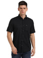 Turtle Men 100% Cotton Slim Fit Black Dobby Print Casual Shirt