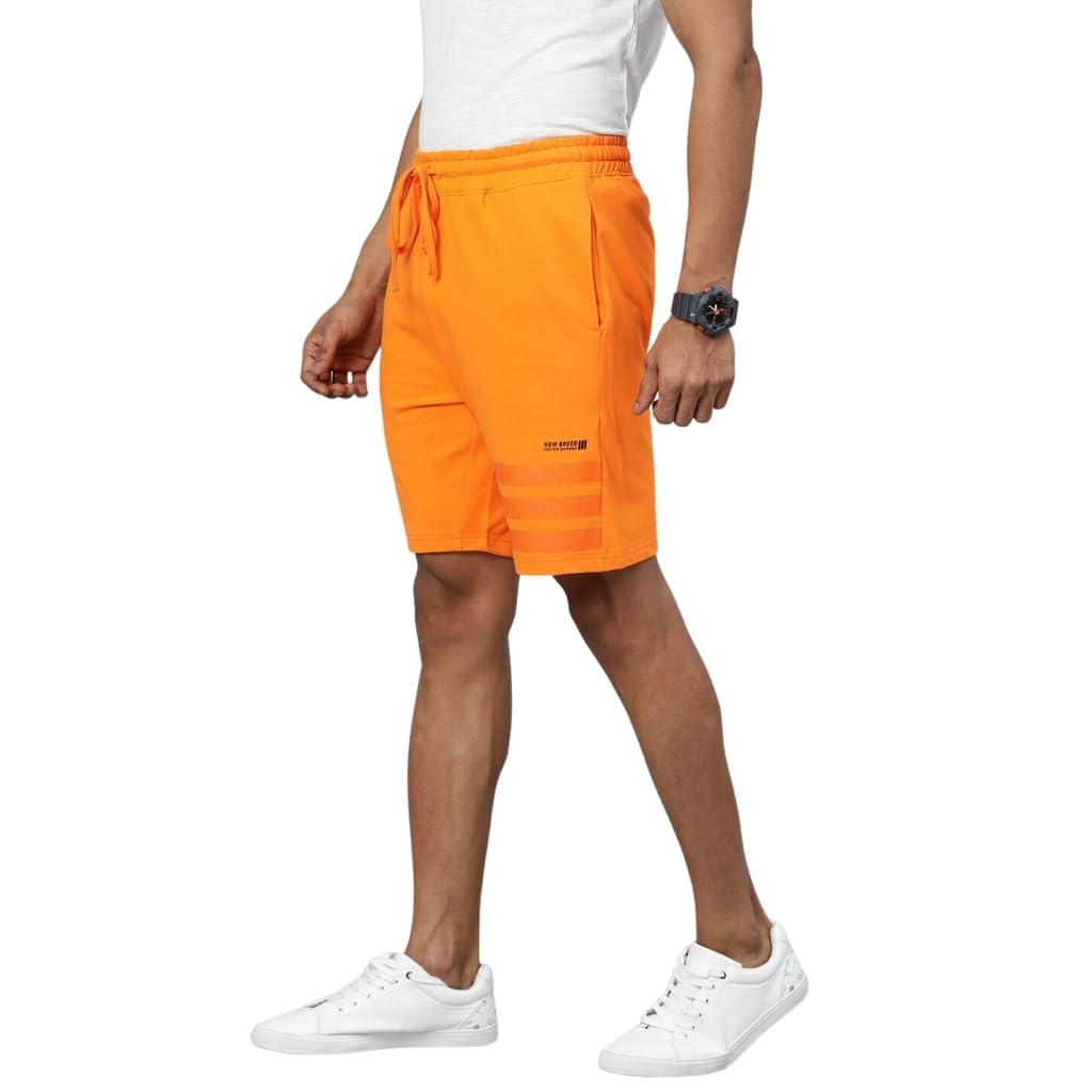 The Indian Garage Co Men Slim Fit Placement Print Mid-Rise Knitted Shorts Orange