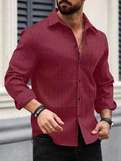 Deelmo MenS Regular Fit Checks Pattern Polyester Blend Shirt With Collared Neck Long Sleeve And Standard Length | Shirt For Man
