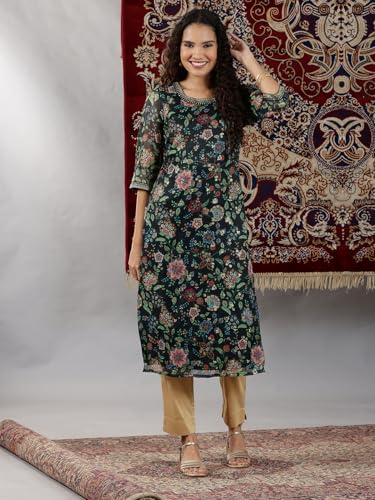 Aurelia WomenS Floral Printed Straight Kurta | Lightweight Round Neck Kurta For Women | Printed Kurta For Women | Beautiful Regu