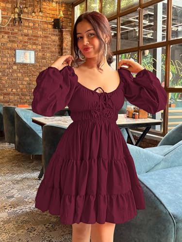 Leriya Fashion Rayon Above The Knee Western Dress For Women (Lf-W.Dress-Wd1250_Maroon