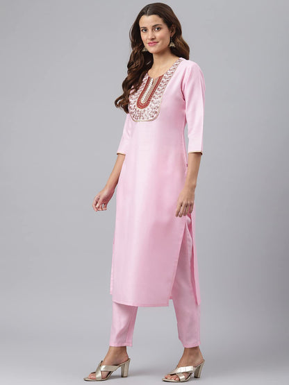 GoSriKi Women's Cotton Blend Straight Solid Kurta with Pant & Dupatta (Ramaneey_New-GO)