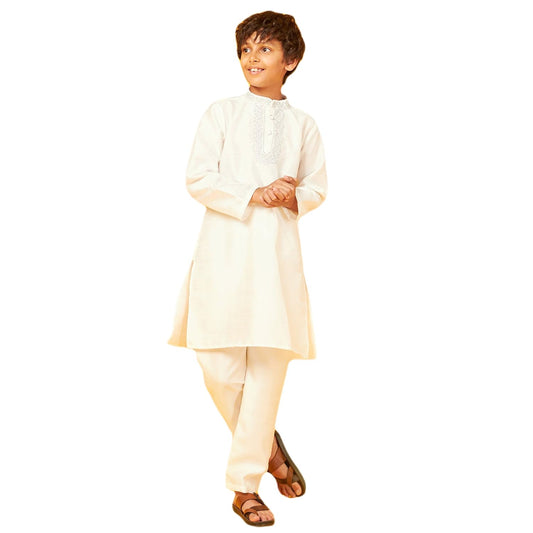 Bon Organik White Silk Kurta With Pajama Set For Boy