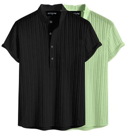 Deelmo Combo Of MenS Polyster Kurta With Mandarin Collar, Half Placket Buttons, Front Pocket | Half Sleeves | Soft & Breathable