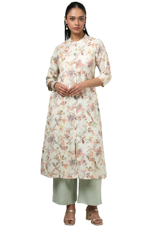 Soch Womens Cream Linen Floral Print Kurta