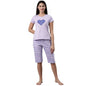 Pepe Jeans Cotton Knee Length T-Shirt And Pajama Sleepwear Set For Women Relaxed (Wstp04-02_Purple Heather_Small)