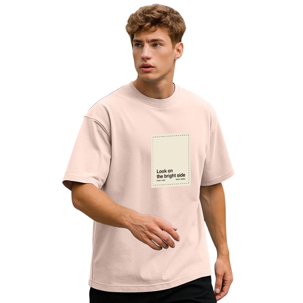 Nobero Men Cotton Graphic Print Oversized Fit T-Shirt (1M-Twrt-C0910-Og_Blush