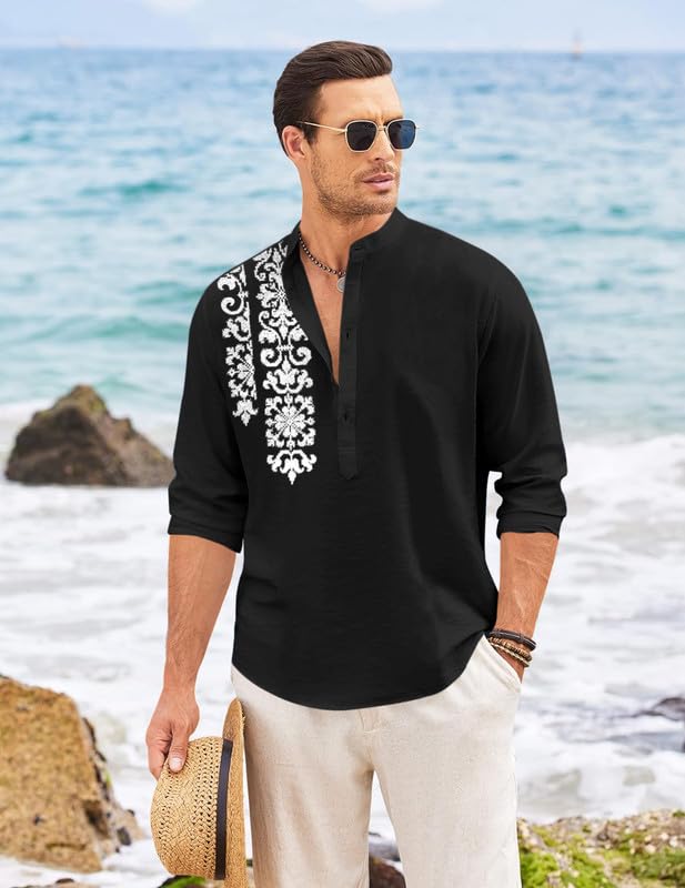 Finivo Fashion MenS Regular Fit Cotton Blend Short Kurta Shirt | Full Sleeve Ethnic Shirt With Mandarin Collar And Button Plack