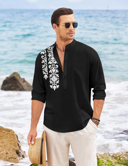 Finivo Fashion MenS Regular Fit Cotton Blend Short Kurta Shirt | Full Sleeve Ethnic Shirt With Mandarin Collar And Button Plack