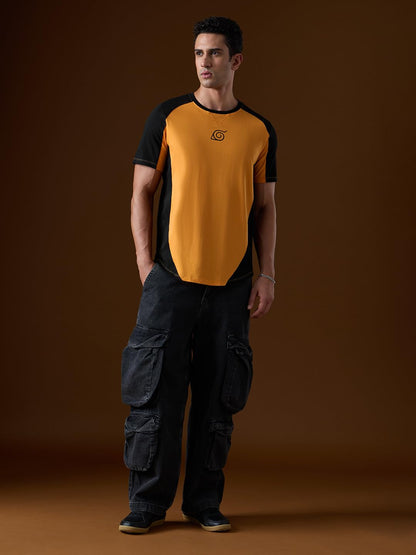 The Souled Store Naruto Shippuden: Kuramas Curse Men and Boys Short Sleeves Round Neck Orange Regular Fit Drop Cut T-Shirt