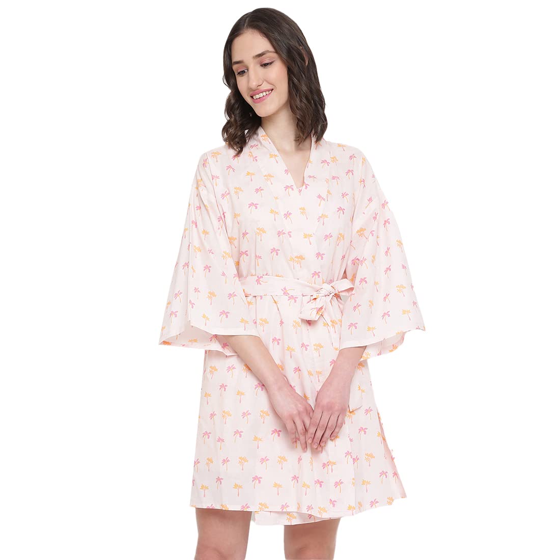 Fabindia Pink Cotton Printed Sleepwear Shrug (S)