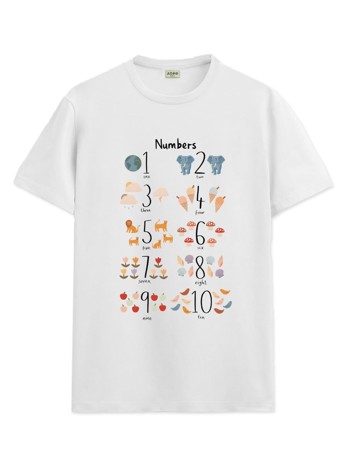 ADRO T Shirts for Boys & Girls || Learning Numbers Printed T-Shirt || Ages 3-14 || 100% Cotton Round Neck Tshirt for Boys & Girl