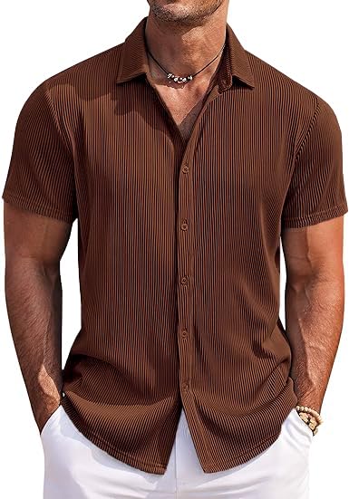 CB-COLEBROOK Mens Casual Shirts Short Sleeve Button Down Loose Fit Shirt for Men Wedding Beach Fashion Shirt (in, Alpha, XL, Re