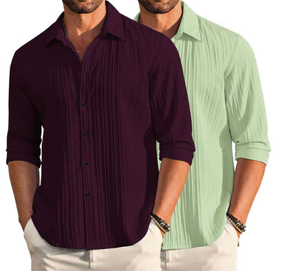 Deelmo Combo Of MenS Casual Button Down Shirts Long Sleeve Linen Shirt Fashion Textured Summer Shirts Pack Of 2