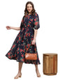 Preneum WomenS Maxi Fit & Flare Latest Style Print Georgette Regular Sleeves Casual Dress |Summer Dress Festival & Occasion Max